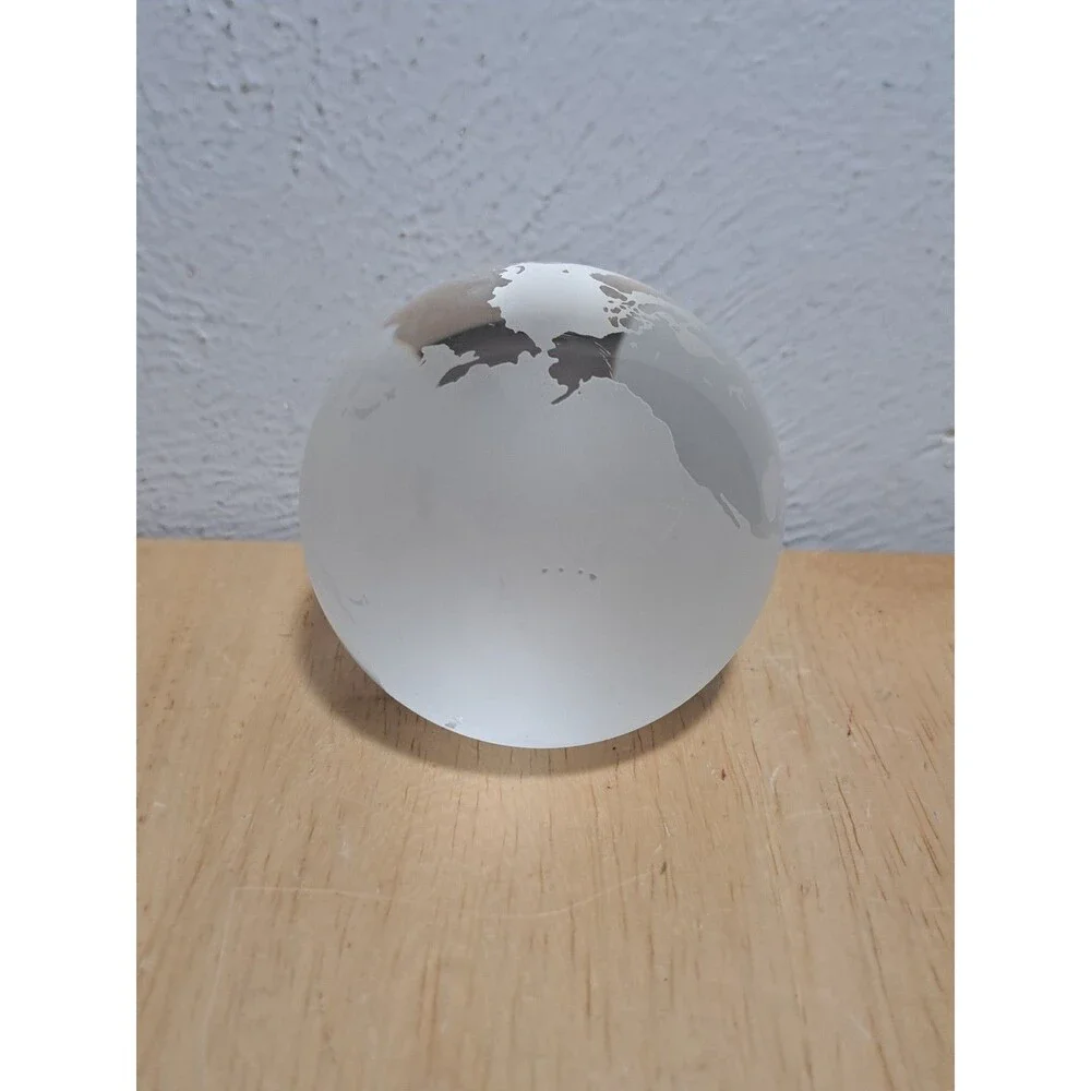 Tiffany & Co. Globe Etched Glass Crystal Paperweight Made in Austria